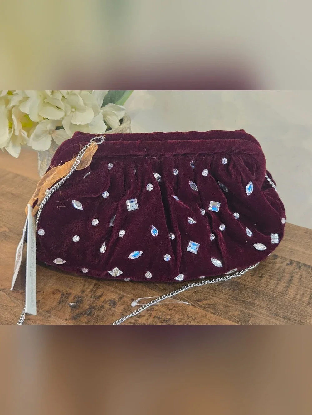 From India to You Viral Beaded Velvet Clutch Handbag w/ Crossbody Chain